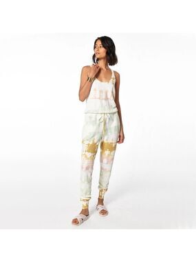 NWT Young Fabulous & Broke Eberhart green & pink tie dye jumpsuit, S